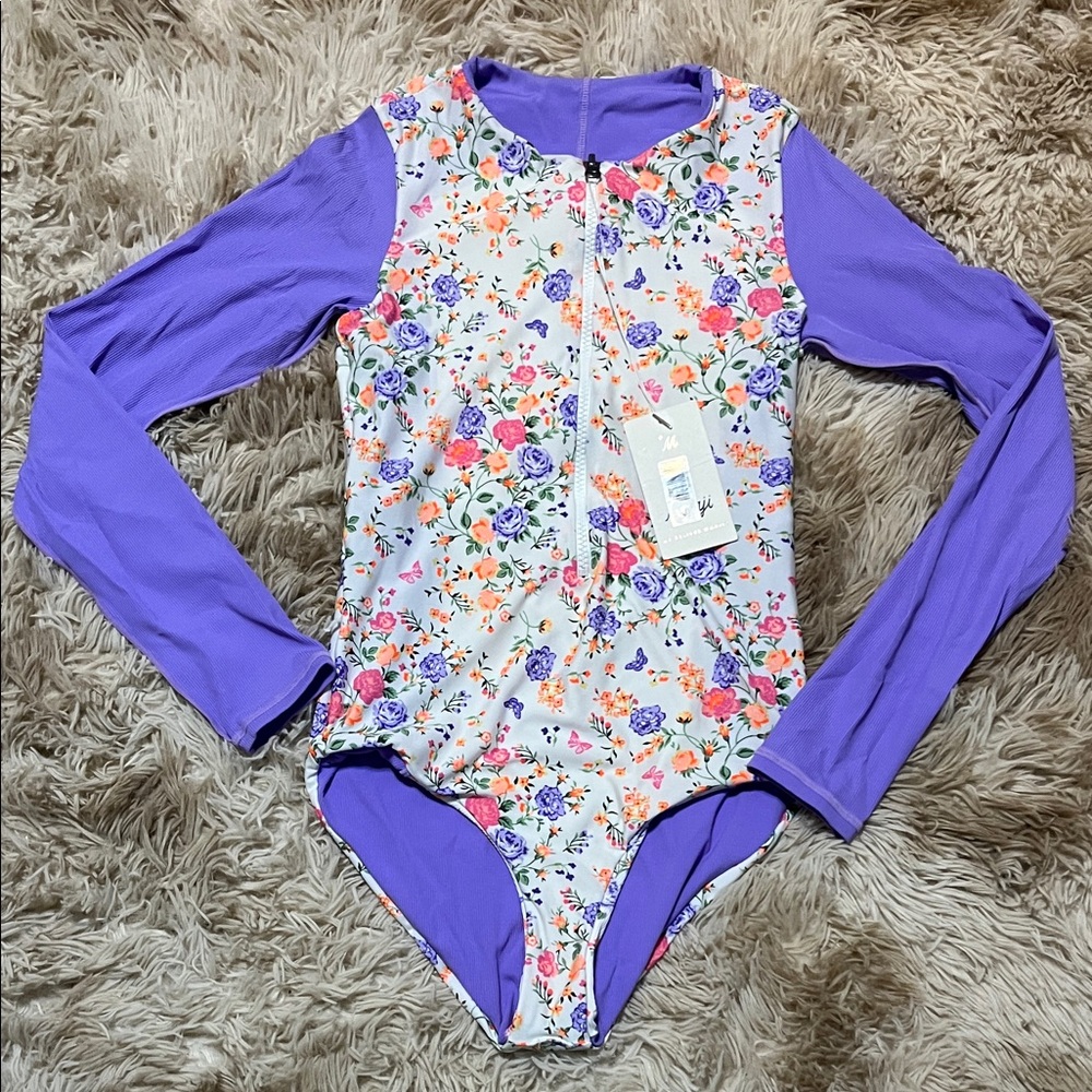 Maaji reversible Purple Floral Long Sleeve One Piece Swimsuit